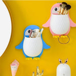 Plastic Wall Mounted Penguin Design Toothpaste Holder Unique Design Wall Mounted Self Adhesive Storage Wall Mount Toothbrush Holder Wall Mount Remote And Mobile Stand Pack Of 3 Image 2