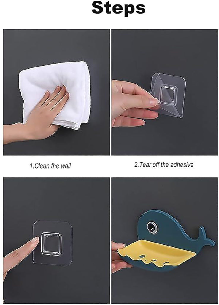 Pack Of 2 Self Draining Fish Shape Cute Soap Plastic Dish Adhesive Waterproof Wall Mounted Bar Soap Dish Holder Organizer Rack Hanging Bathroom Soap Tray For Bathroom Image 4