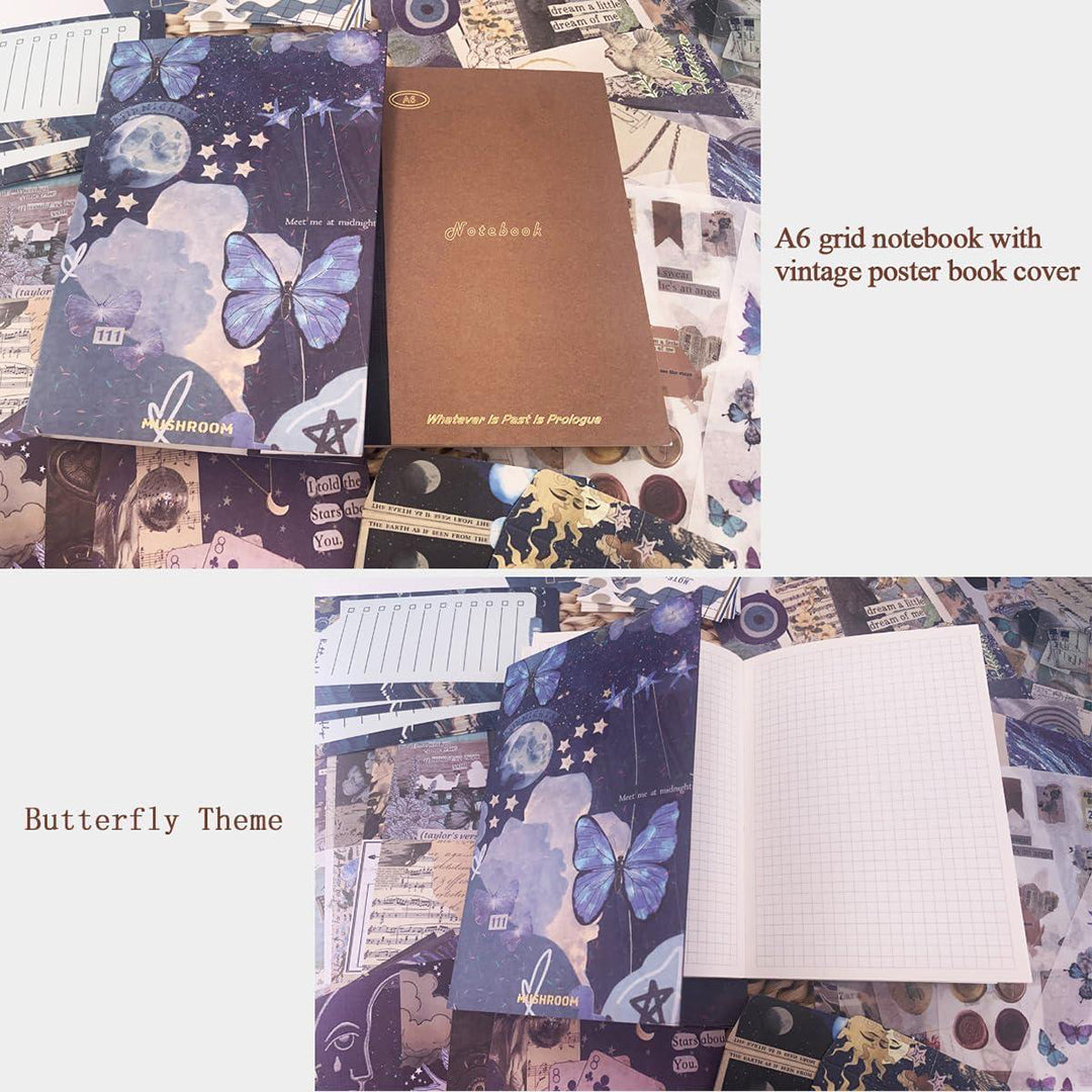 232 Pcs Aesthetic Scrapbooking Kit Vintage Junk Journal Supplies With Washi Stickers A6 Notebook Butterfly Scrapbook Image 3