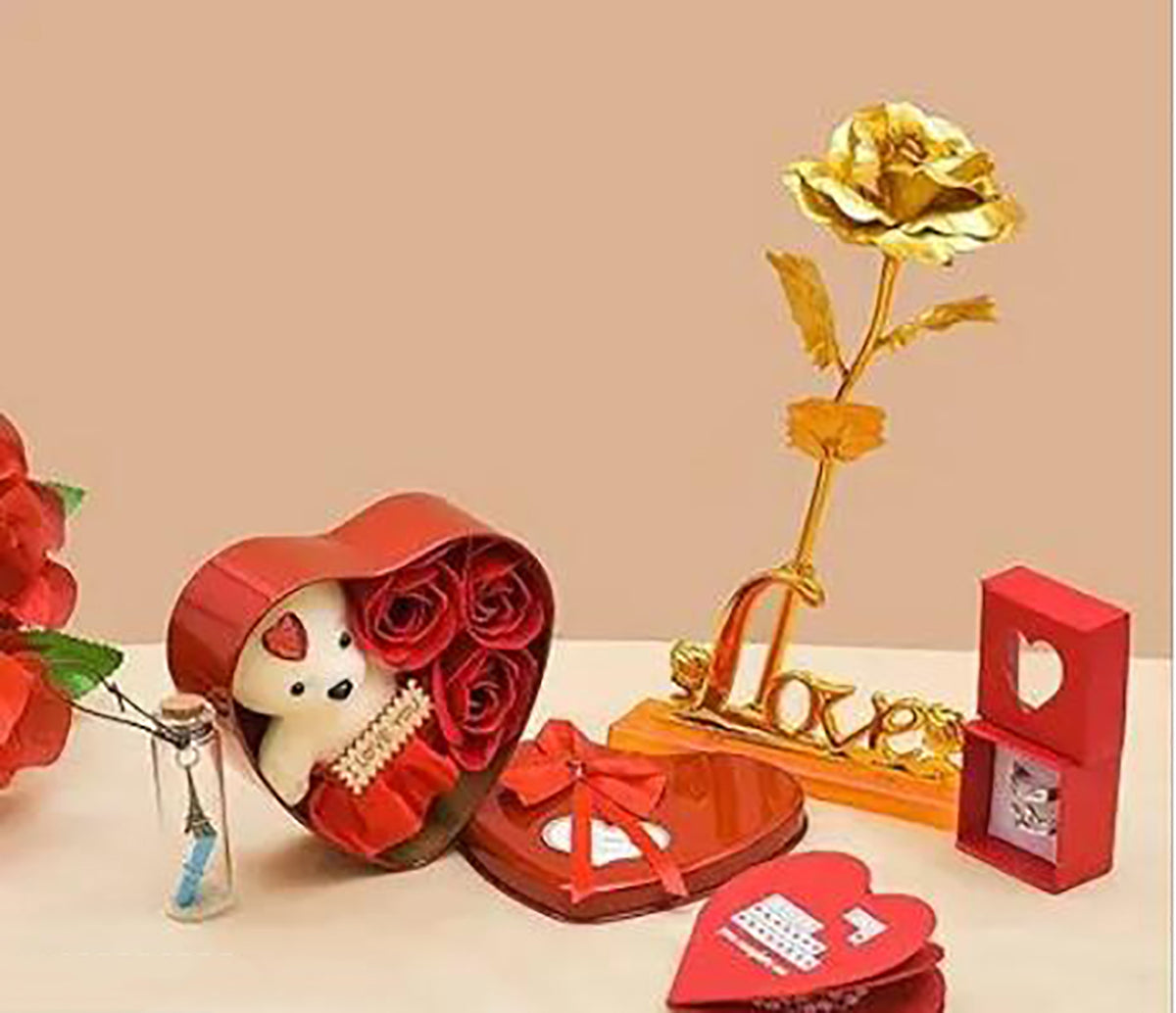 Teddy In Heart Box Matching Rings Lifelike Rose Custom Message The Perfect Romantic Gift Image 2