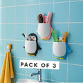 Pack Of 3 Kids New Penguin Design Toothbrush Holder Unique Wall Mounted Self Adhesive Storage Wall Mount Toothbrush Holder Wall Mount Remote And Mobile Stand Pink Or Blue Or Black Image 1