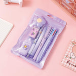 7 Pcs Cute Pink Stationery Set School Supplies Office Supplies Including Ballpoint Pens Pencil Sharpener Highlighter Correction Tape Ruler Utility Knife Pink Image 2
