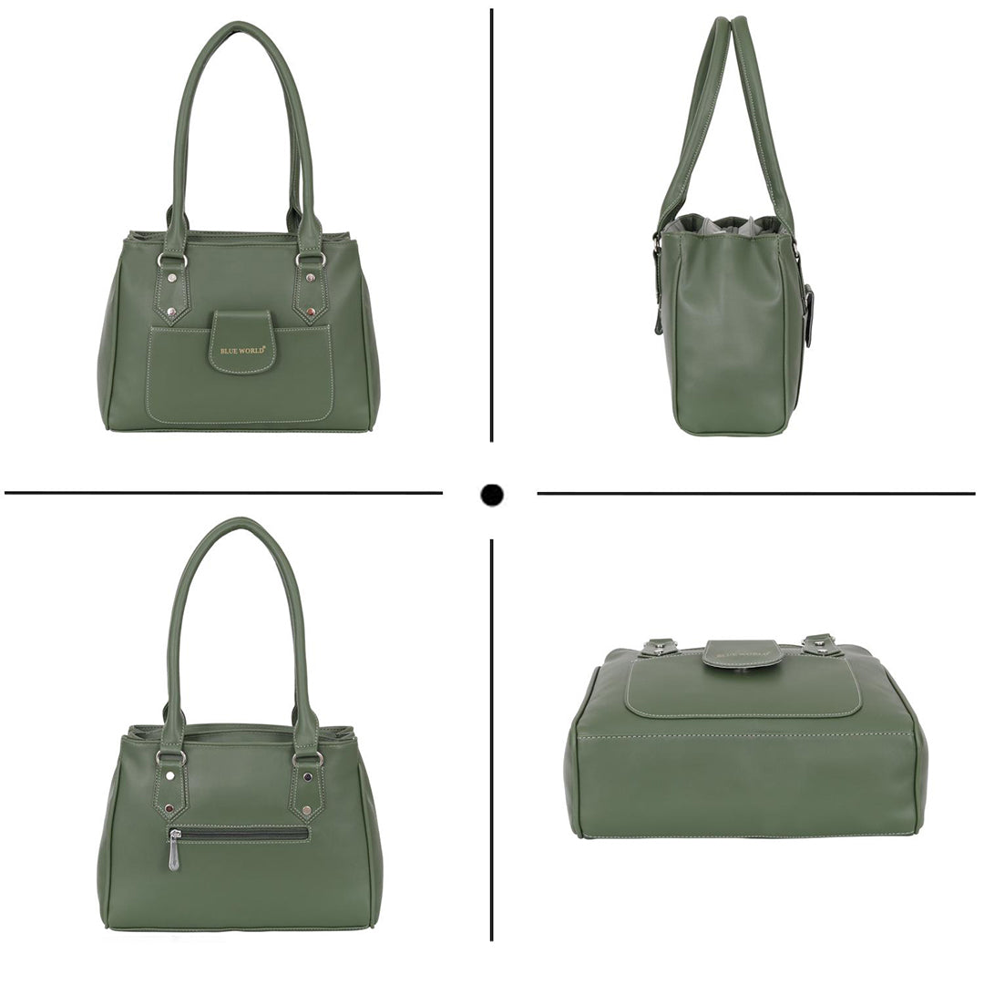 Handbag For Women And Girls Stylish Green PU Leather Bag Image 2