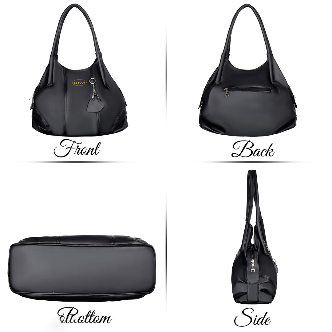 Handbag For Women And Girls Stylish Black PU Leather Bag Image 3