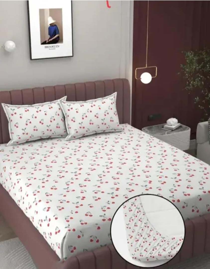 Cotton (78x72 Inch) Double Size Bedsheet With 2 Pillow Cover in white Color Image 1