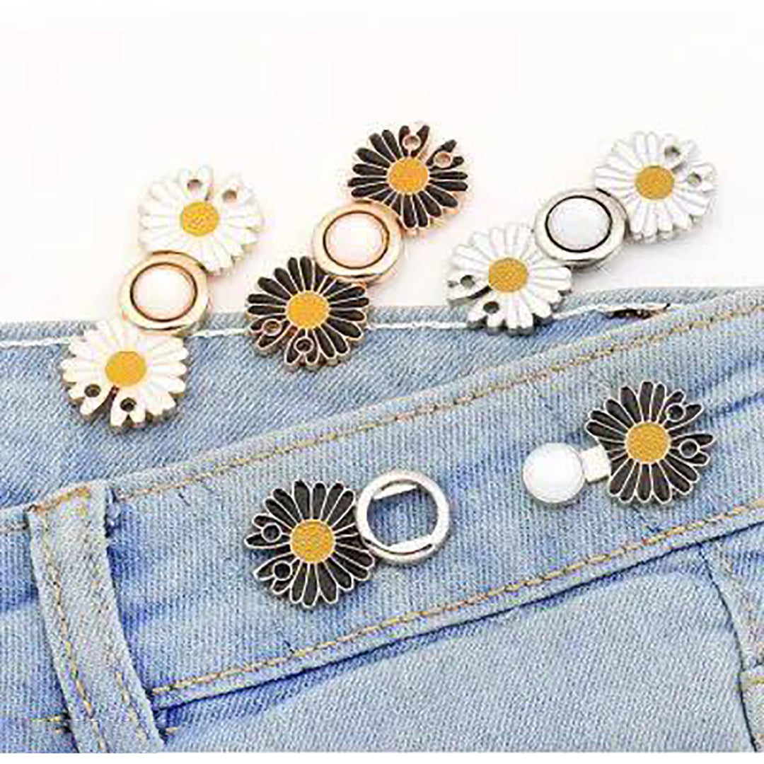 2 Sets Pant Waist Tightener Detachable Jean Buttons For Loose Jeans No Sew And No Tools Button Pins For Jeans Adjustable Jean Buttons Pins Daisy Flower Instant Pants Button Tightener Image 3