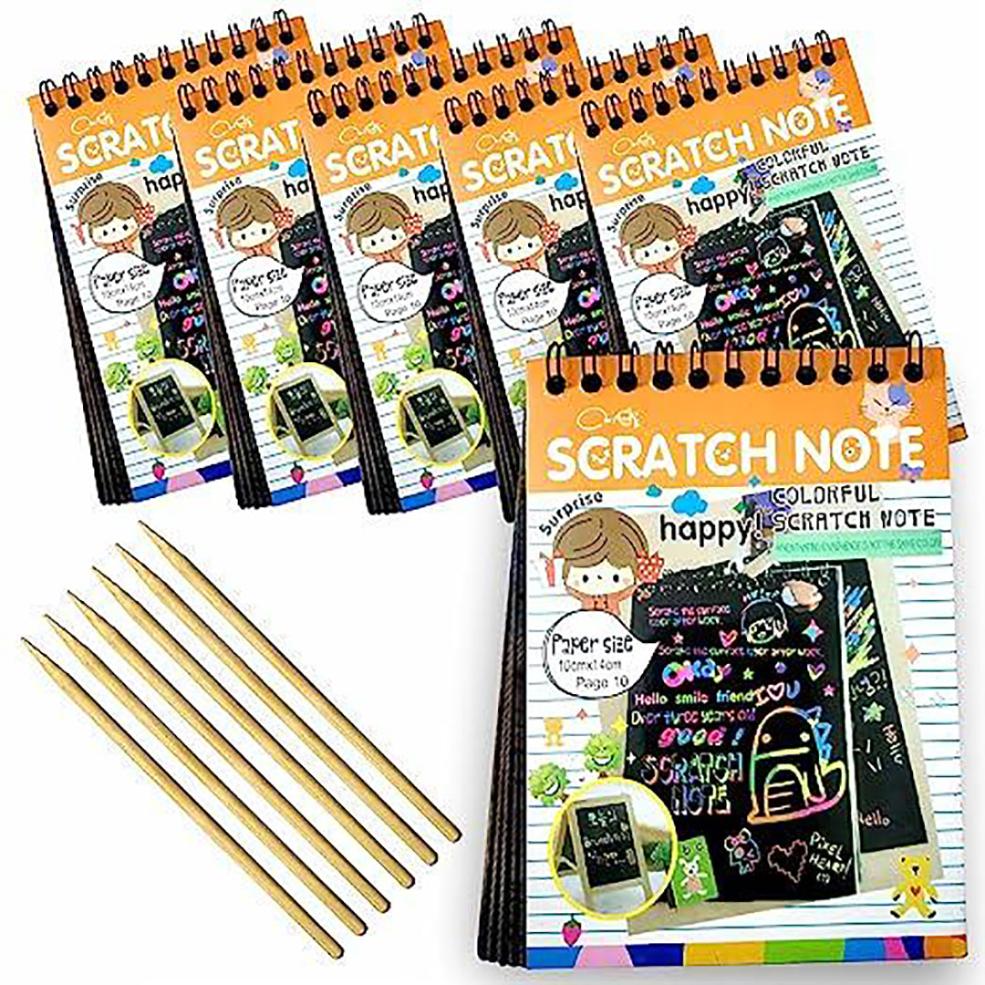 Small Rainbow Scratch Notebook Paper Magic Doodle Note Pad For Kids Arts Crafts Painting Sketching With Wooden Pencil Pack Of 6 Image 1