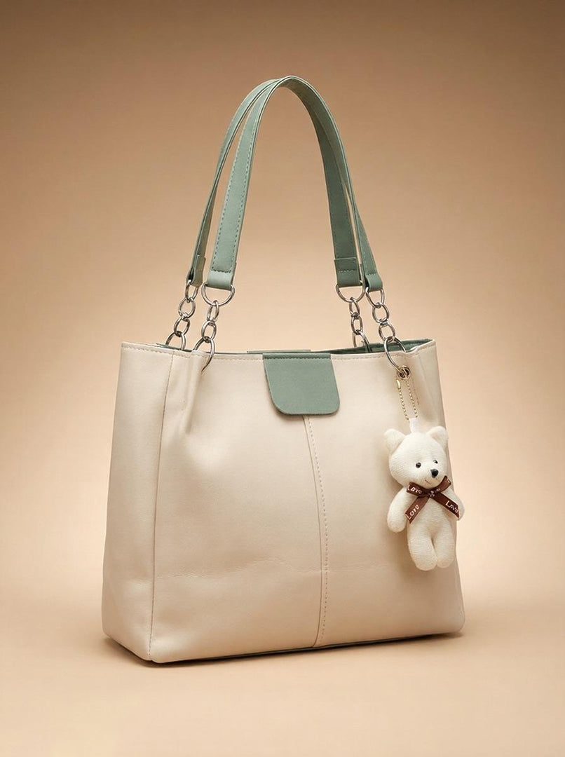 Handbag For Women And Girls Stylish Beige PU Leather Bag Image 4