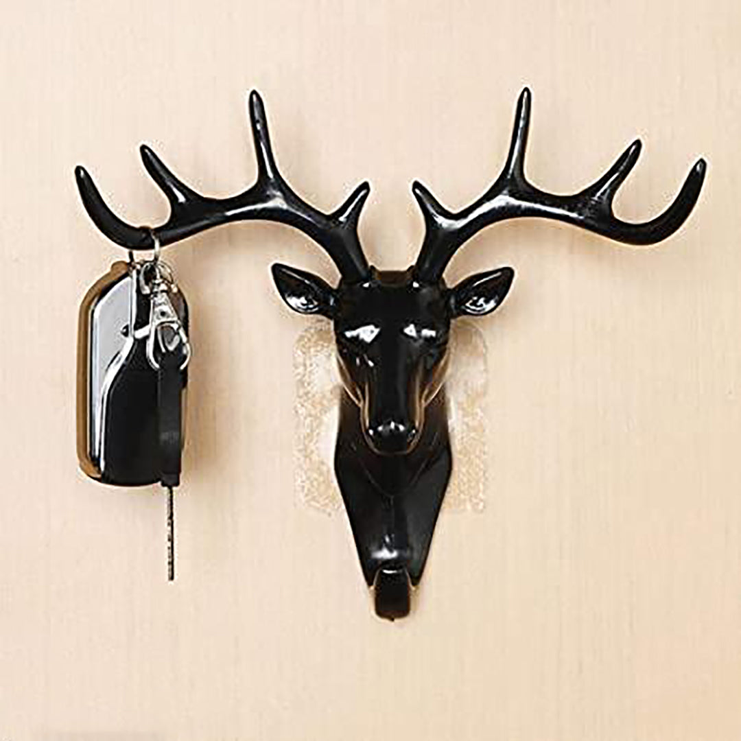Fashion Deer Head Antlers Self Adhesive Hook Keys Hat Holder Wall Door Hanger Size Medium Black Image 1