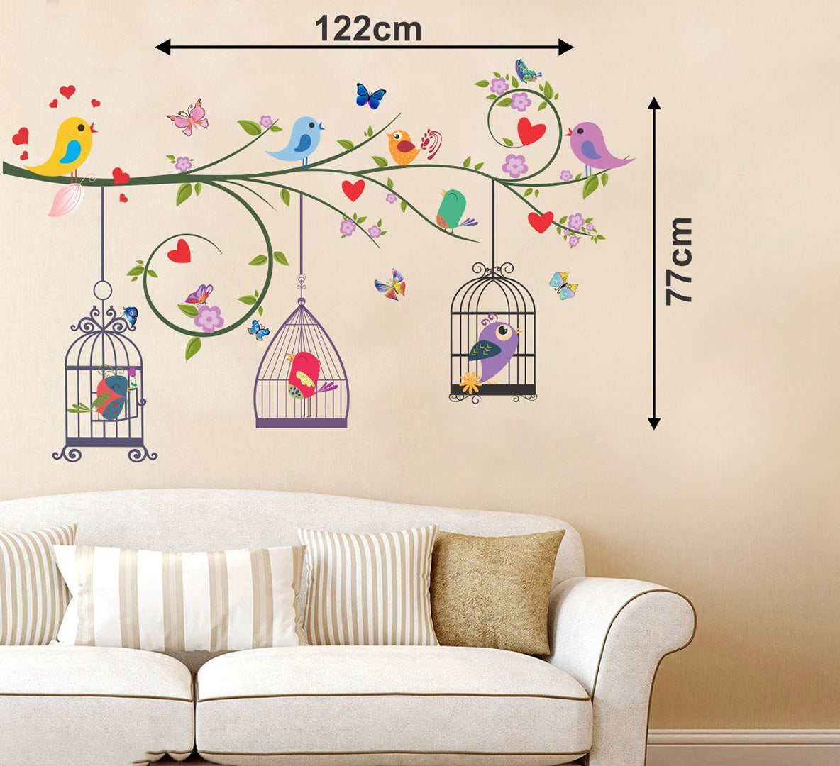 Bird And Cage Wall Sticker Archil Graphics Tree With Birds And Cages Wall Sticker For Living Room Dorsize 122X77Cm Image 2