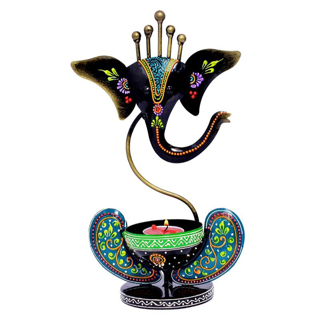 Handpainted Ganesha T Light Candle Stand Iron 1 Cup Tealight Holder Multicolor Pack Of 1 Ganesh Tealight Candle Holde Image 4