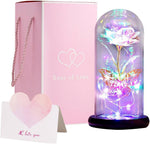 Plastic Preserved Flowers Rose Gift Artificial Flower Light Up Rose Rose In Glass Dome Personalized Gifts For Mom Sisters Friend Women Beans Rose Image 1