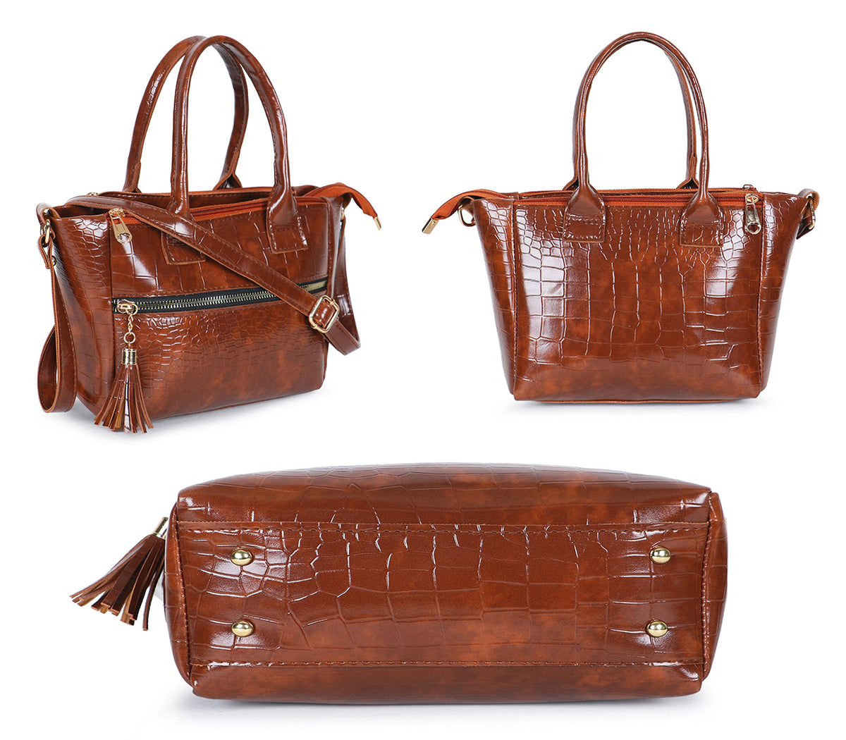 Handbag For Women And Girls Stylish Brown Faux Leather/Leatherette Bag Image 2