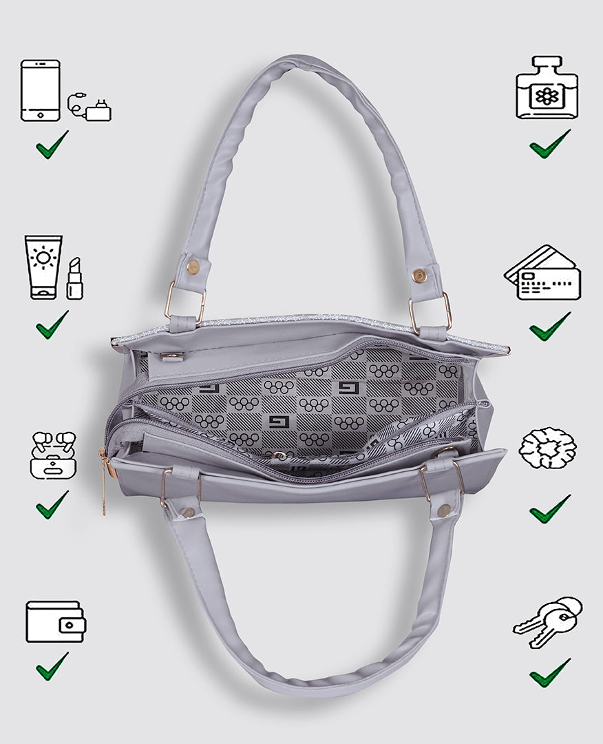 Handbag For Women And Girls Stylish grey PU Leather Bag Image 3