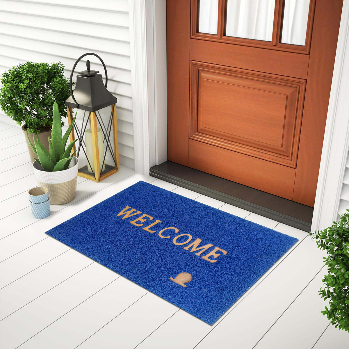 PVC Anti-Slip Doormat for Home & Bathroom Entrance Blue Rectangular Mat (40x60 cm) Image 1