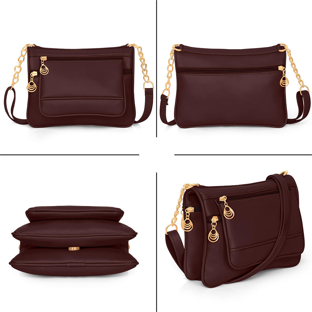 Handbag For Women And Girls Stylish Brown PU Leather Bag Image 2