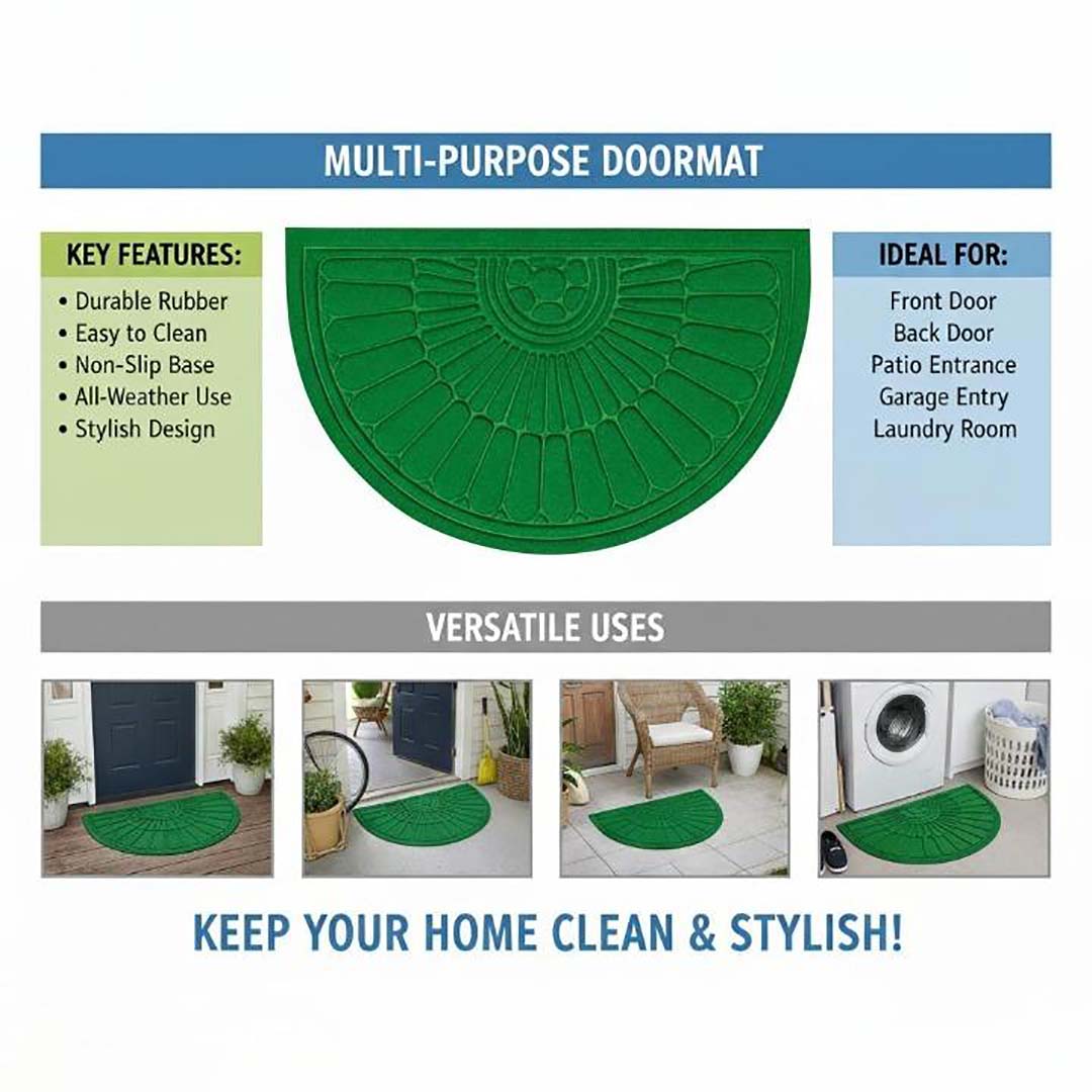 Rubber Anti-Slip Doormat for Home & Bathroom Entrance Green Semi Circle Mat (45x75 cm) Image 3