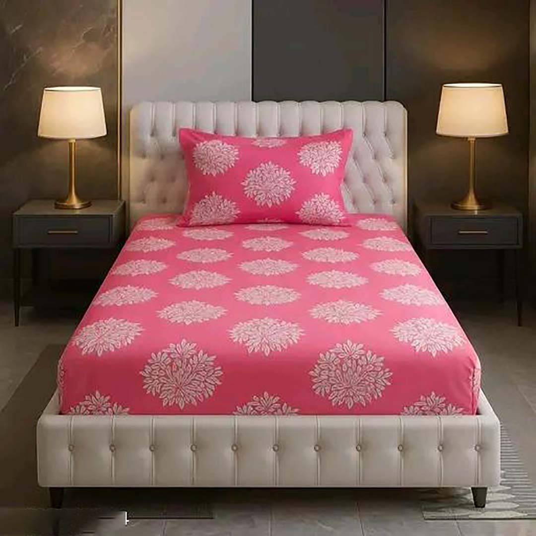 Cotton (60x90 Inch) Single Size Bedsheet With 1 Pillow Cover in Pink Color Image 1