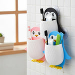Pack Of 3 Kids New Penguin Design Toothbrush Holder Unique Wall Mounted Self Adhesive Storage Wall Mount Toothbrush Holder Wall Mount Remote And Mobile Stand Pink Or Blue Or Black Image 2