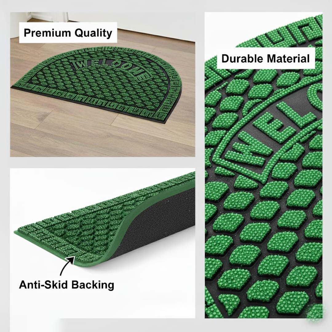 Rubber Anti-Slip Doormat for Home & Bathroom Entrance Green Semi Circle Mat (45x65 cm) Image 3