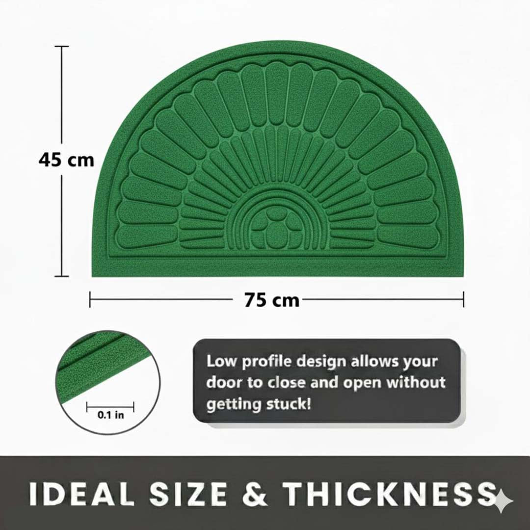 Rubber Anti-Slip Doormat for Home & Bathroom Entrance Green Semi Circle Mat (45x75 cm) Image 2