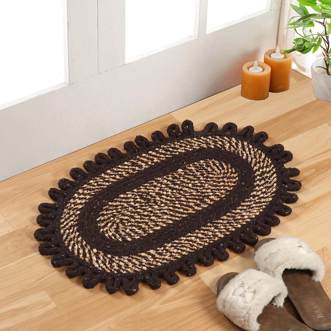 Cotton Anti-Slip Doormat for Home & Bathroom Entrance Multicolor oval Mat (2x3Feet) 2 Pcs Image 3