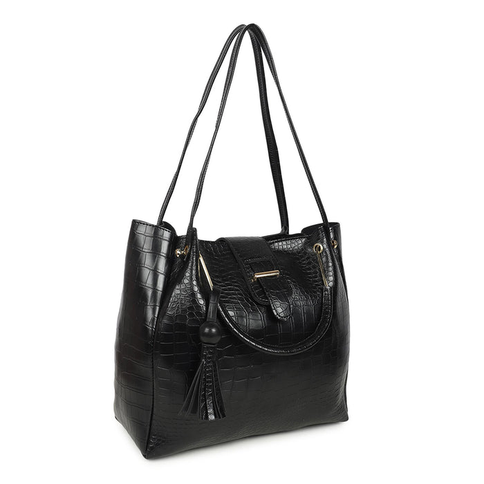 Handbag For Women And Girls Stylish Black PU Leather Bag Image 2