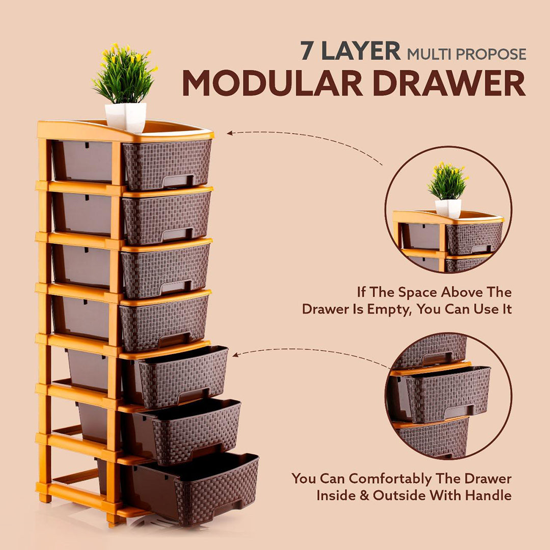 7Xl Plastic Modular Drawer System For Home Office Hospital Parlor School Doctors Home And Kids Product Dimension When Assembeled 30x39x115Cm Brown Image 2