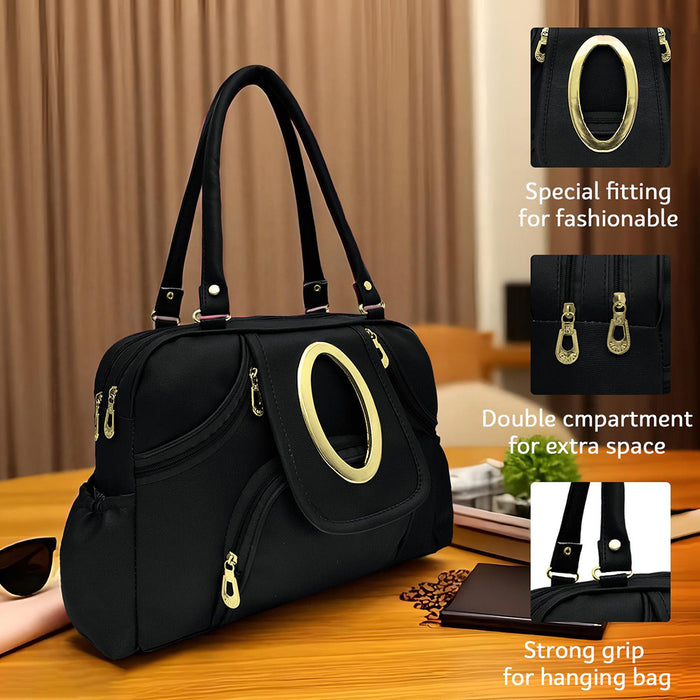 Handbag For Women And Girls Stylish Black Fabric Bag Image 1