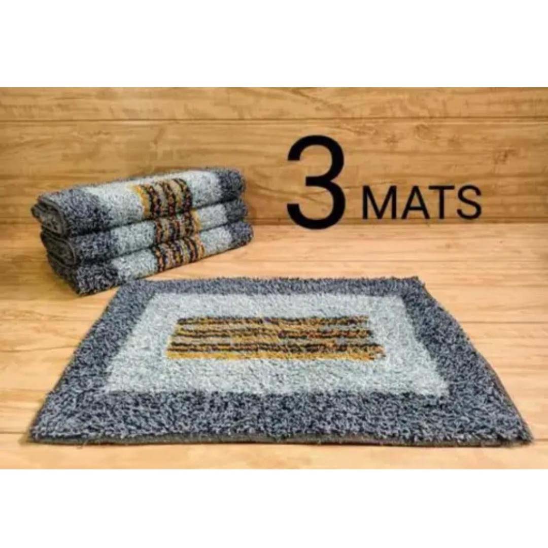 Cotton Anti-Slip Doormat for Home & Bathroom Entrance Grey Rectangular Mat (12x15 Feet) 3 Pcs Image 2