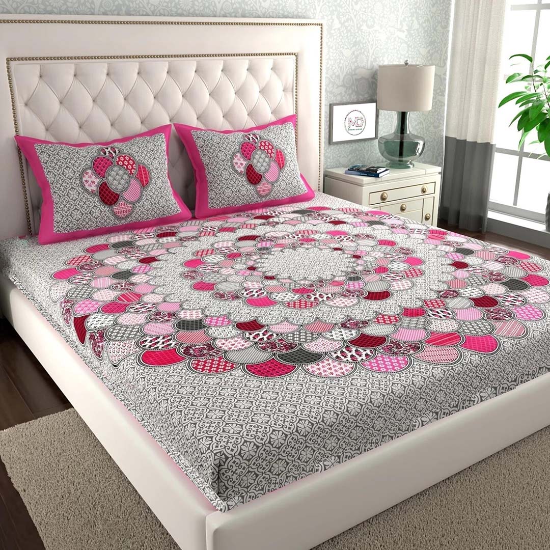 Cotton (90x100 Inch) Double Size Bedsheet With 2 Pillow Cover in Multicolor Image 1