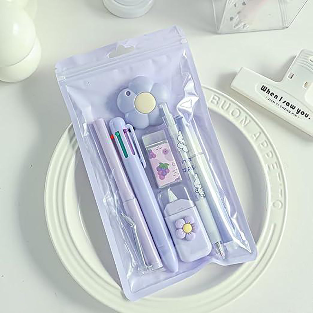 7 Pcs Cute Cartoon Stationery Set Kawaii School Office Supplies Combo Blue Image 3