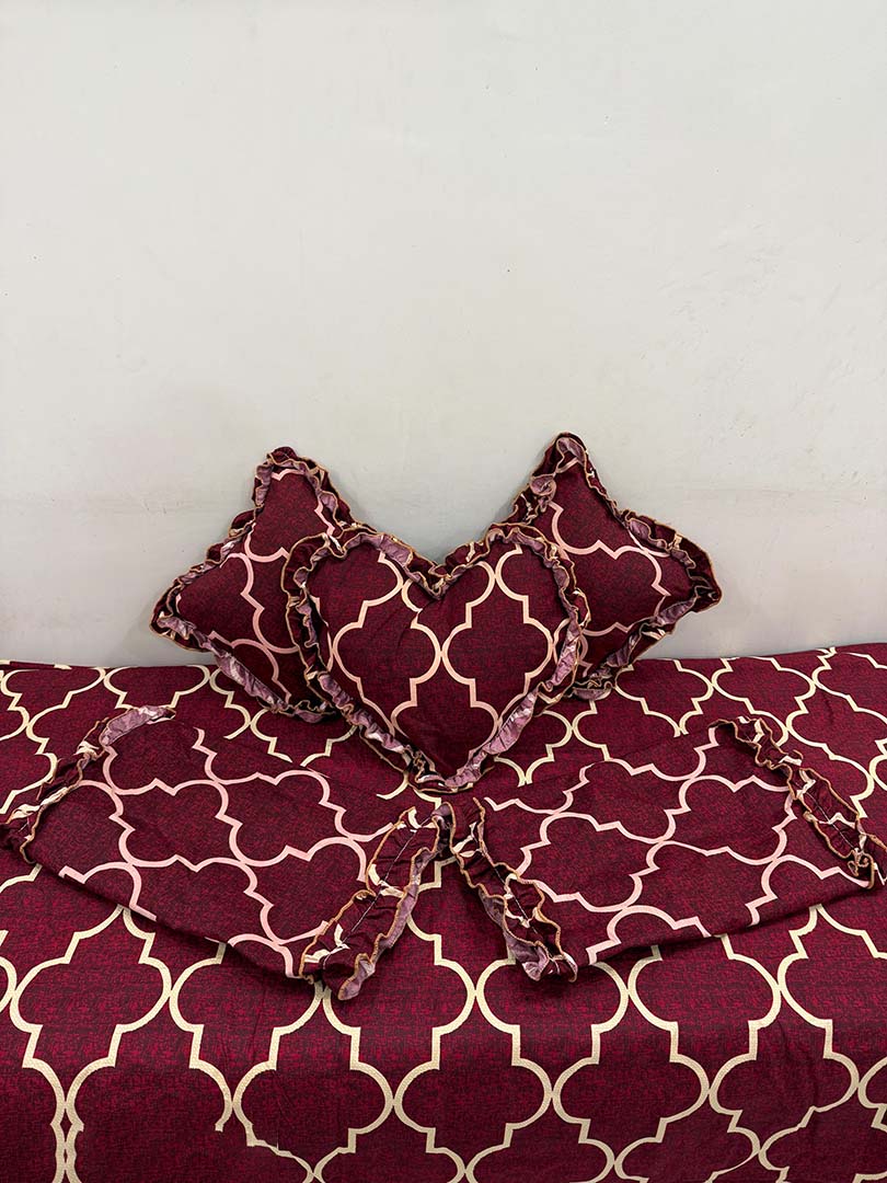 Glace Cotton (90x100 Inch) Double Size Bedsheet With 2 Pillow Cover in red Color Image 4
