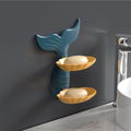 Soap Holder For Bathroom Self Adhesive Mermaid Shape Double Layer Soap Case Image 1