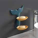 Soap Holder For Bathroom Self Adhesive Mermaid Shape Double Layer Soap Case Image 1