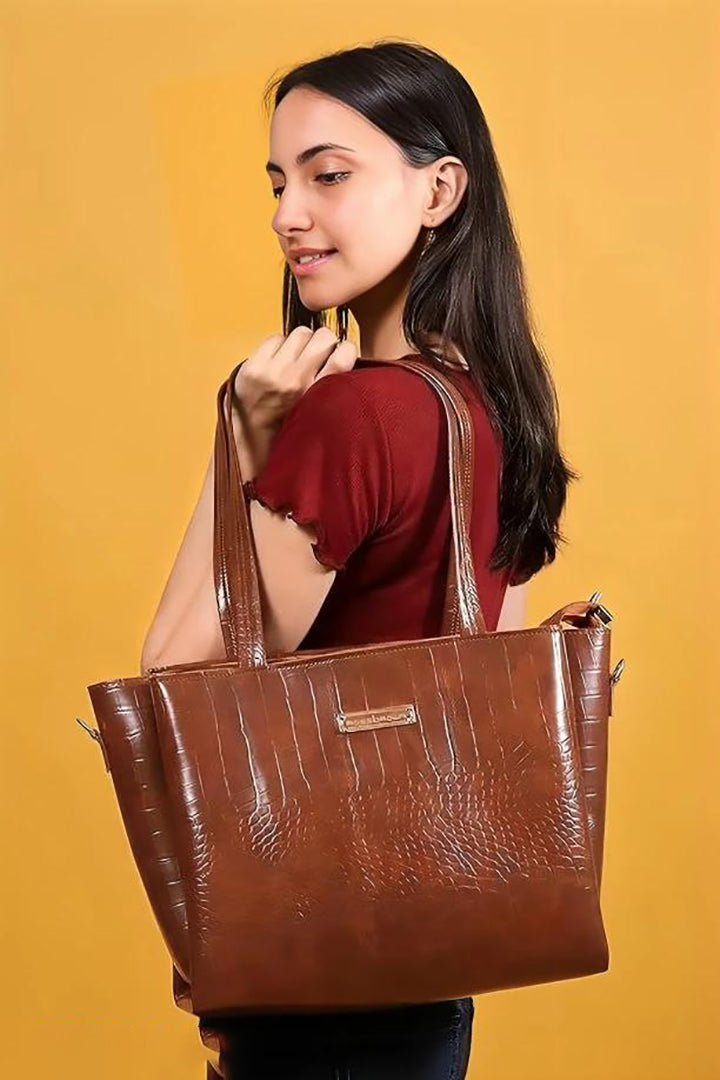 Handbag For Women And Girls Stylish Tan PU Leather Bag Image 1