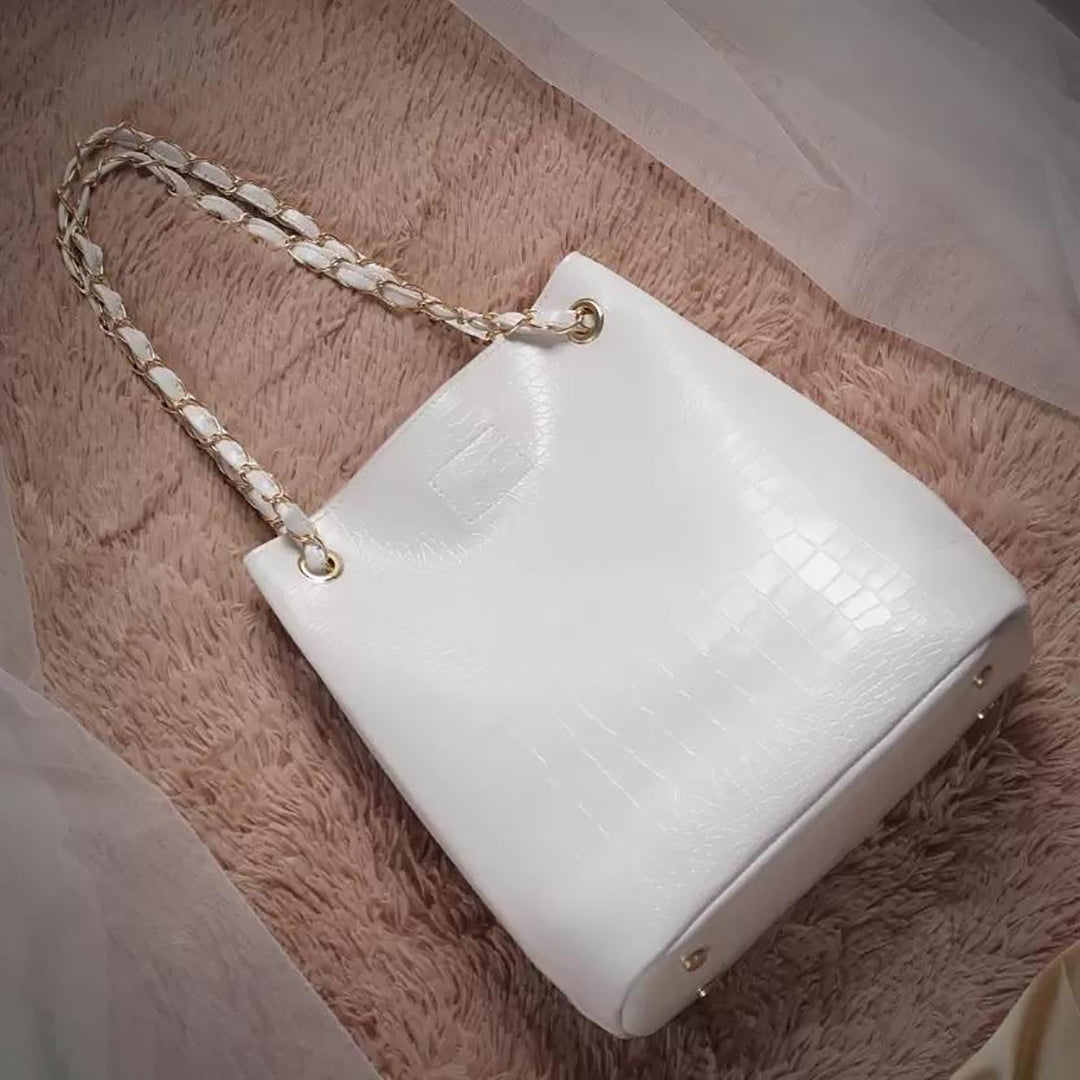 Handbag For Women And Girls Stylish White Faux Leather/Leatherette Bag Image 3