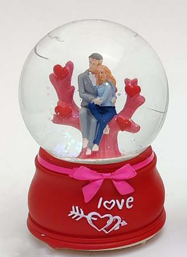 Cute Red Couple Snowglobe Showpiece With Led For Valentines Gift Decorative Showpiece Image 1