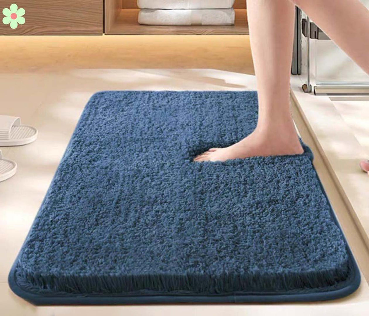 Microfiber Anti-Slip Doormat for Home & Bathroom Entrance Blue Rectangular Mat (40x60 cm) Image 1