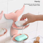 Soap Holder For Bathroom Self Adhesive Mermaid Shape Double Layer Soap Case Image 2