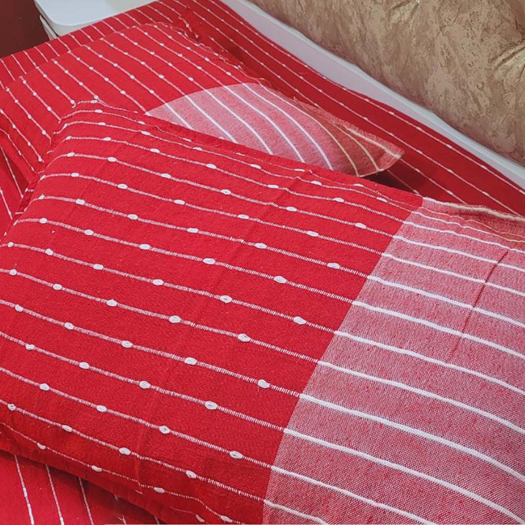 Cotton Blend (90x108 Inch) Double Size Bedsheet With 2 Pillow Cover in Red Color Image 3