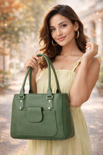 Handbag For Women And Girls Stylish Green PU Leather Bag Image 4