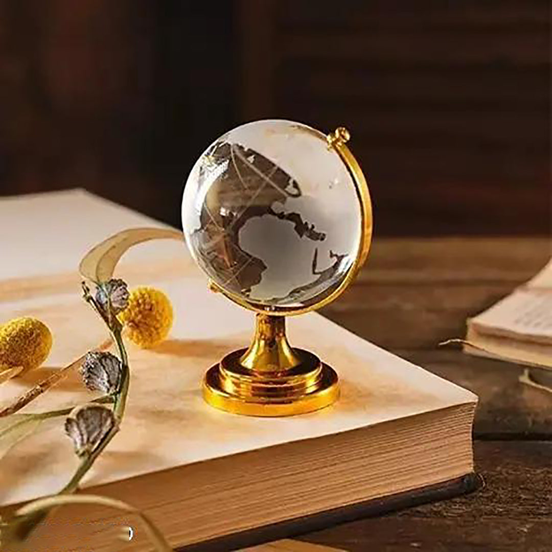 Small Crystal Globe With Golden Stand For Positive Energy Successgood Luck And Prosperity Study Table Office 3 Cm Glass White Image 3