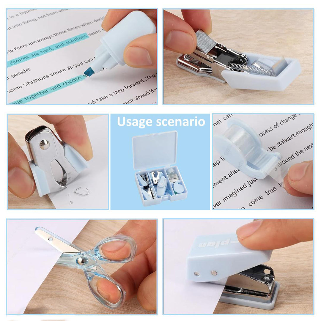Stationery Items Handbook Tool Box Multipurpose Combo Pack With Stapler Machine Staples Hole Puncher Scissor Gift Set Image 3