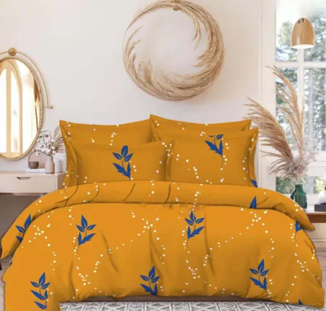 Cotton (78x72 Inch) Double Size Bedsheet With 2 Pillow Cover in Yellow Color Image 1