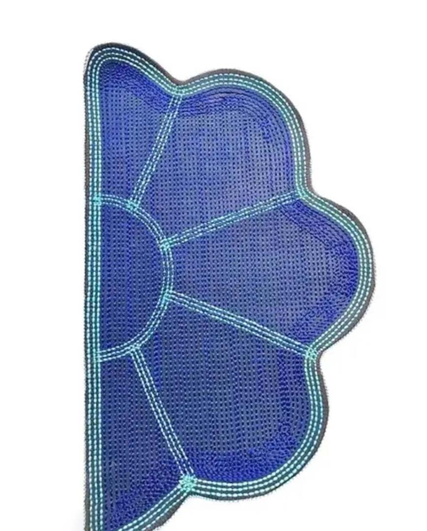 Velvet Anti-Slip Doormat for Home & Bathroom Entrance Blue Semi Circle Mat (40x60 cm) Image 4