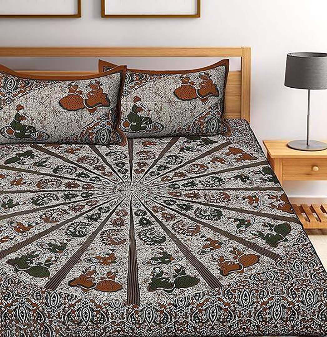 Cotton (90x100 Inch) Double Size Bedsheet With 2 Pillow Cover in Multicolor Image 2