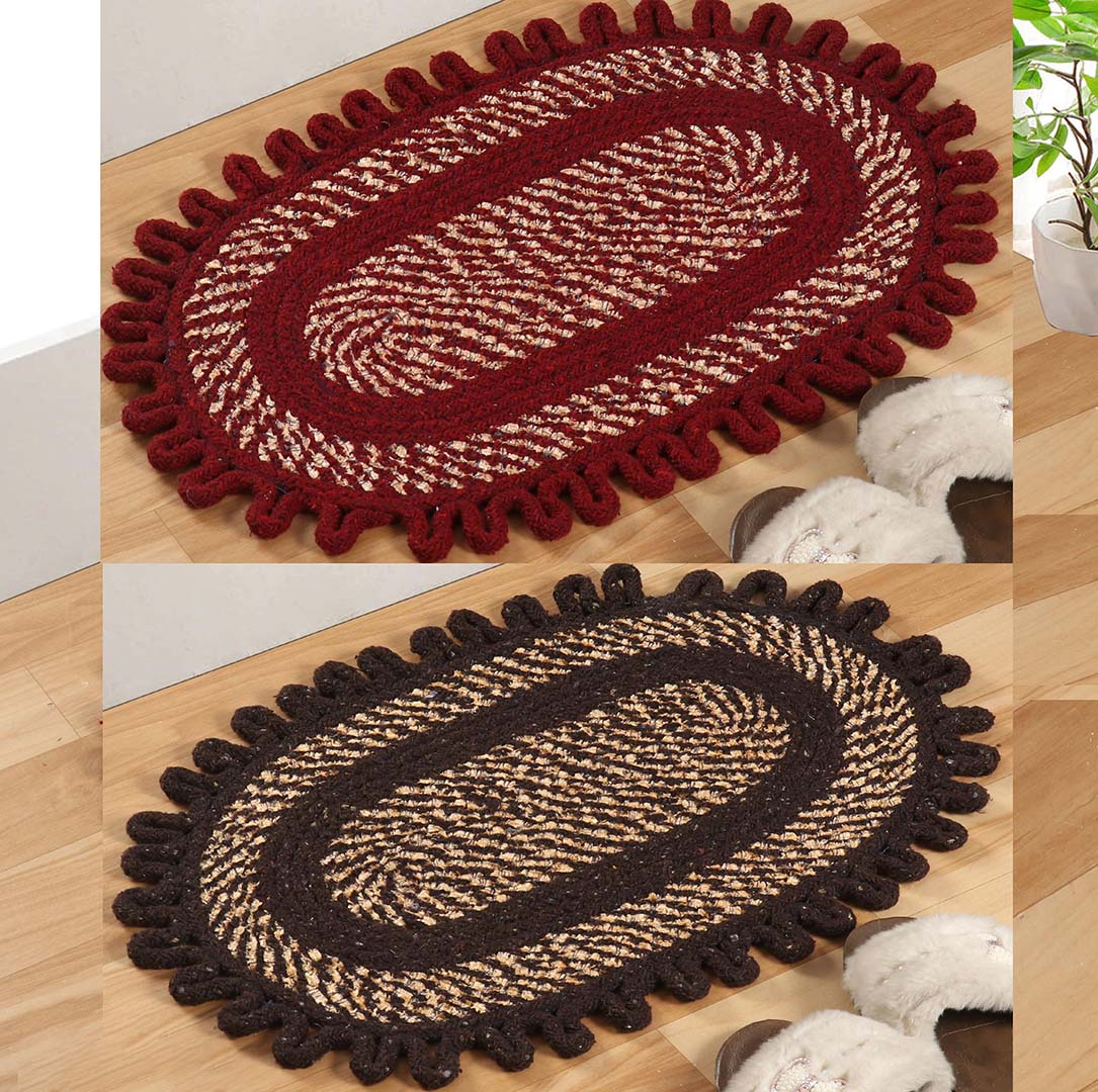 Cotton Anti-Slip Doormat for Home & Bathroom Entrance Multicolor oval Mat (2x3Feet) 2 Pcs Image 1