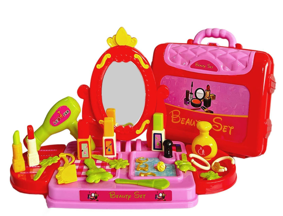 3 In 1 Beauty Set For Kids Girl Beauty With Suitcase Play Beauty Set Pink Image 4