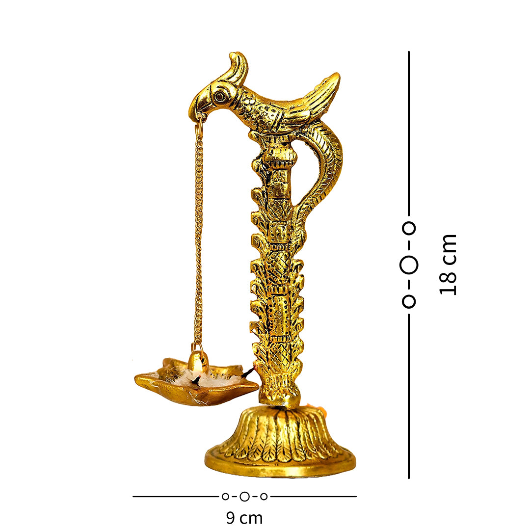 Hanging Diya With Chain Diya Pair Of Bird Diya Deepak Oil Lamp Showpiece Metal Gold Shine Hanging Diya Pair Showpiece For Table Decor Image 3
